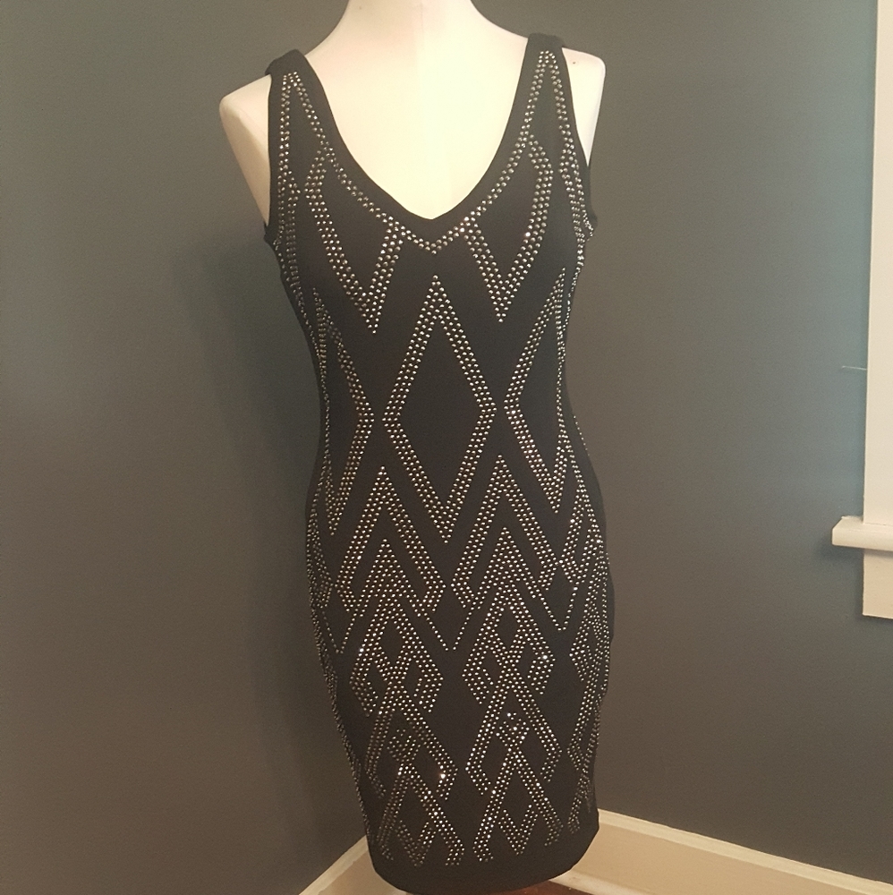 Dressy black dress with with silver beads size s